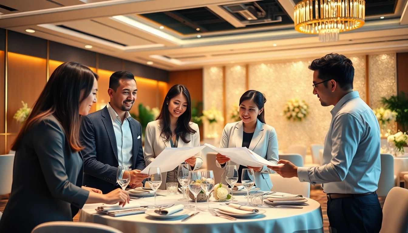 Event planning company Singapore coordinating a sophisticated corporate event with a dynamic team.