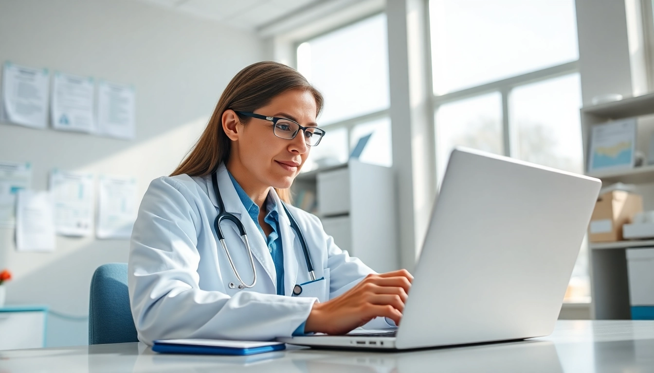 Healthcare provider utilizing the best eprescribing software in a modern clinic environment.