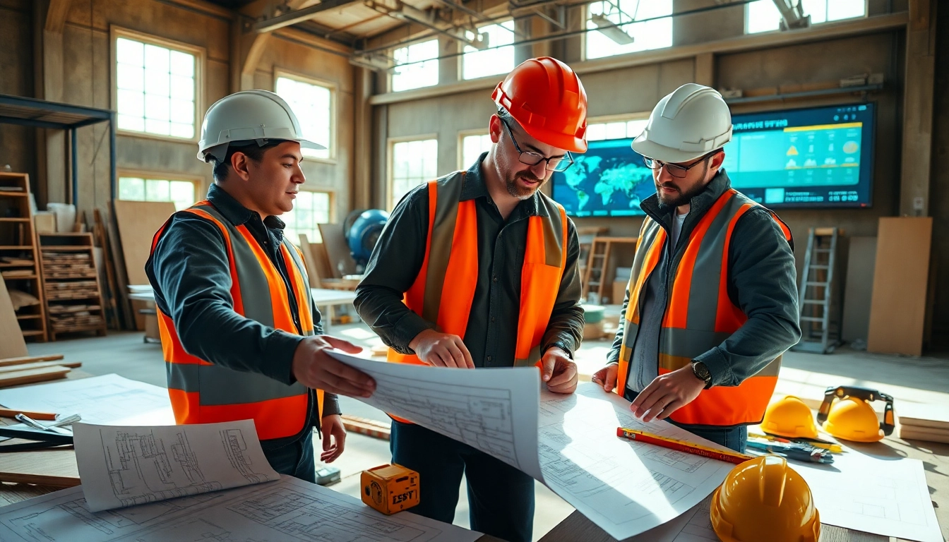 Engineers discuss construction advocacy colorado plans amidst blueprints and tools in a bright workshop.