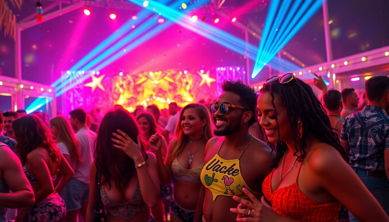 Dynamic Miami rave scene showcasing diverse dancers enjoying vibrant lights and music.