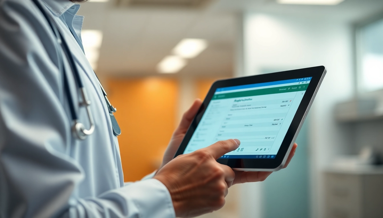 Eprescribing vs traditional prescribing highlighted by healthcare professional using tablet in modern clinic.