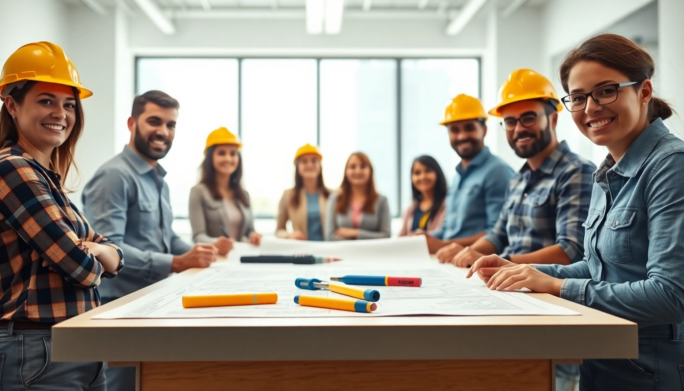 Students learning in construction trade schools in texas, engaged in hands-on practice with tools and blueprints.