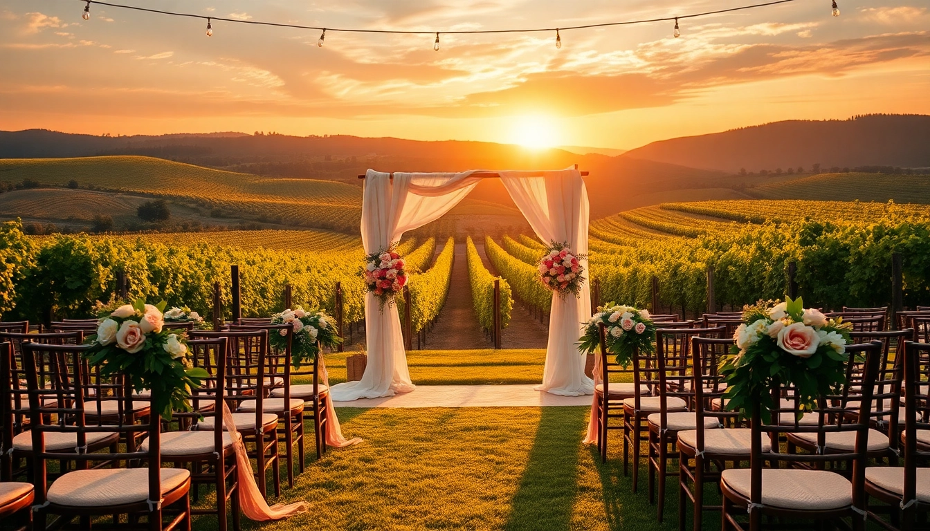 A captivating outdoor setup for Clarksburg Wedding Venues showcasing a romantic vineyard backdrop.